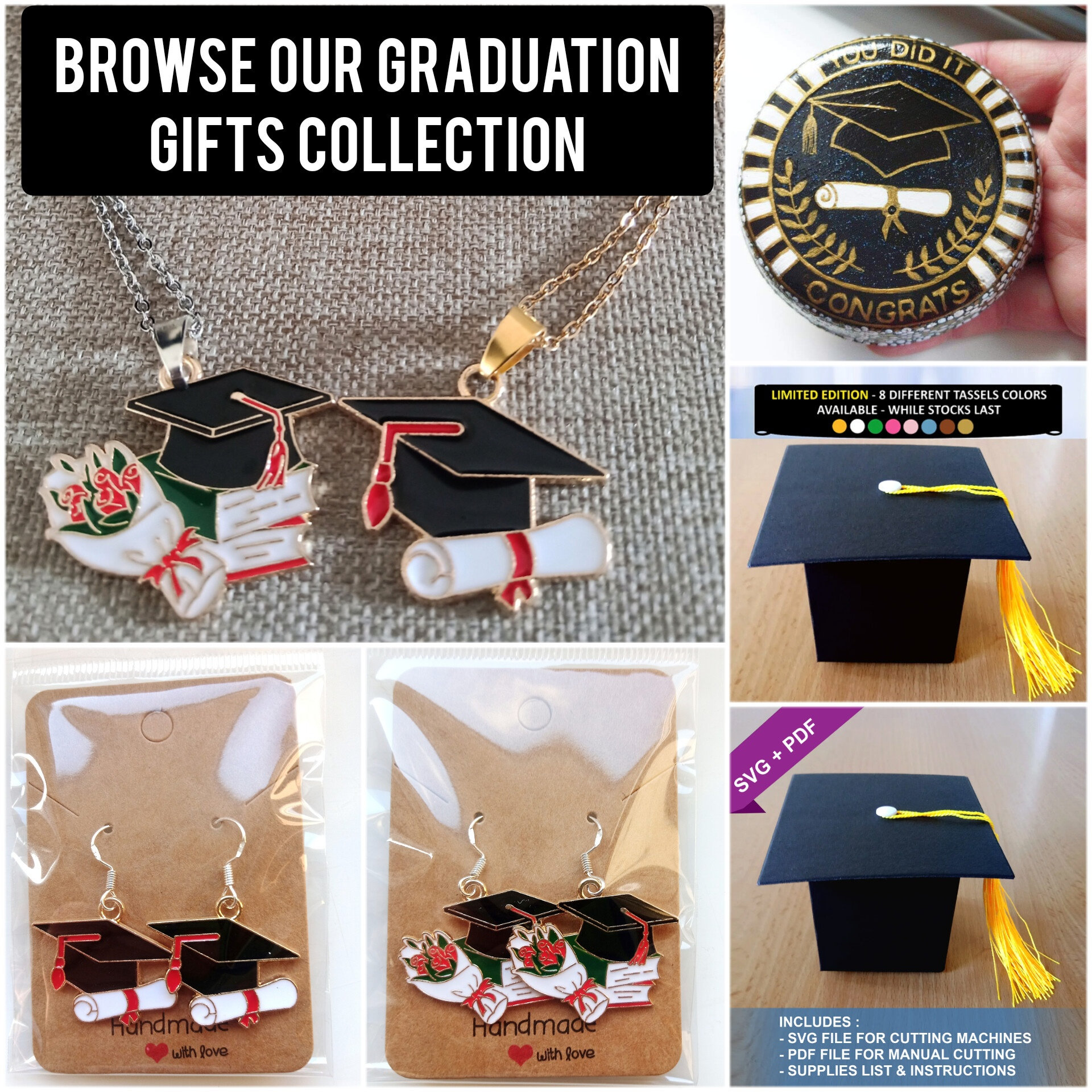HONMOK 9 Pezzi Decorazione di Laurea a Nido d'Ape 2024 Decorazione da Tavolo a Nido d'Ape Nero Oro Centrotavola per la Decorazione della Festa di Laurea Decorazione di Laurea Foto di Scena