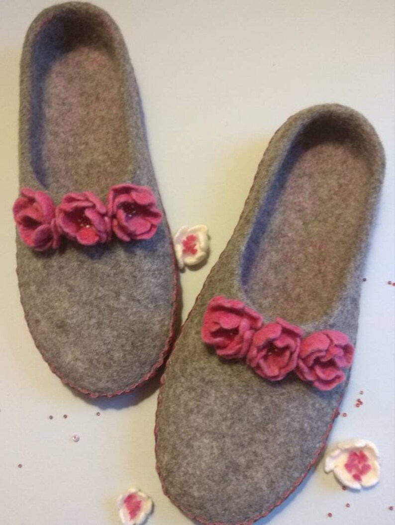 women s slippers on Gray Fefted Women S Slippers Handmade Slippers Eco Etsy