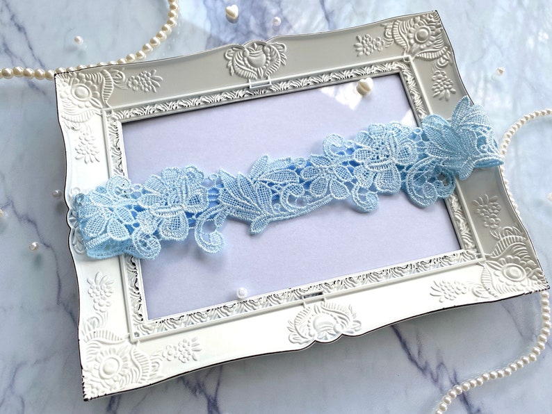 light blue bridal garter lace flowers wedding accessories lace romantic boho garter gift for the bride bridal jewelry image 7