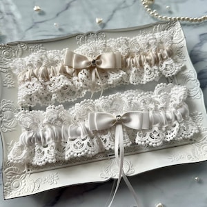 Bridal garter white beige lace accessories bridal jewelry garter gift for bride lace wedding garter with bow