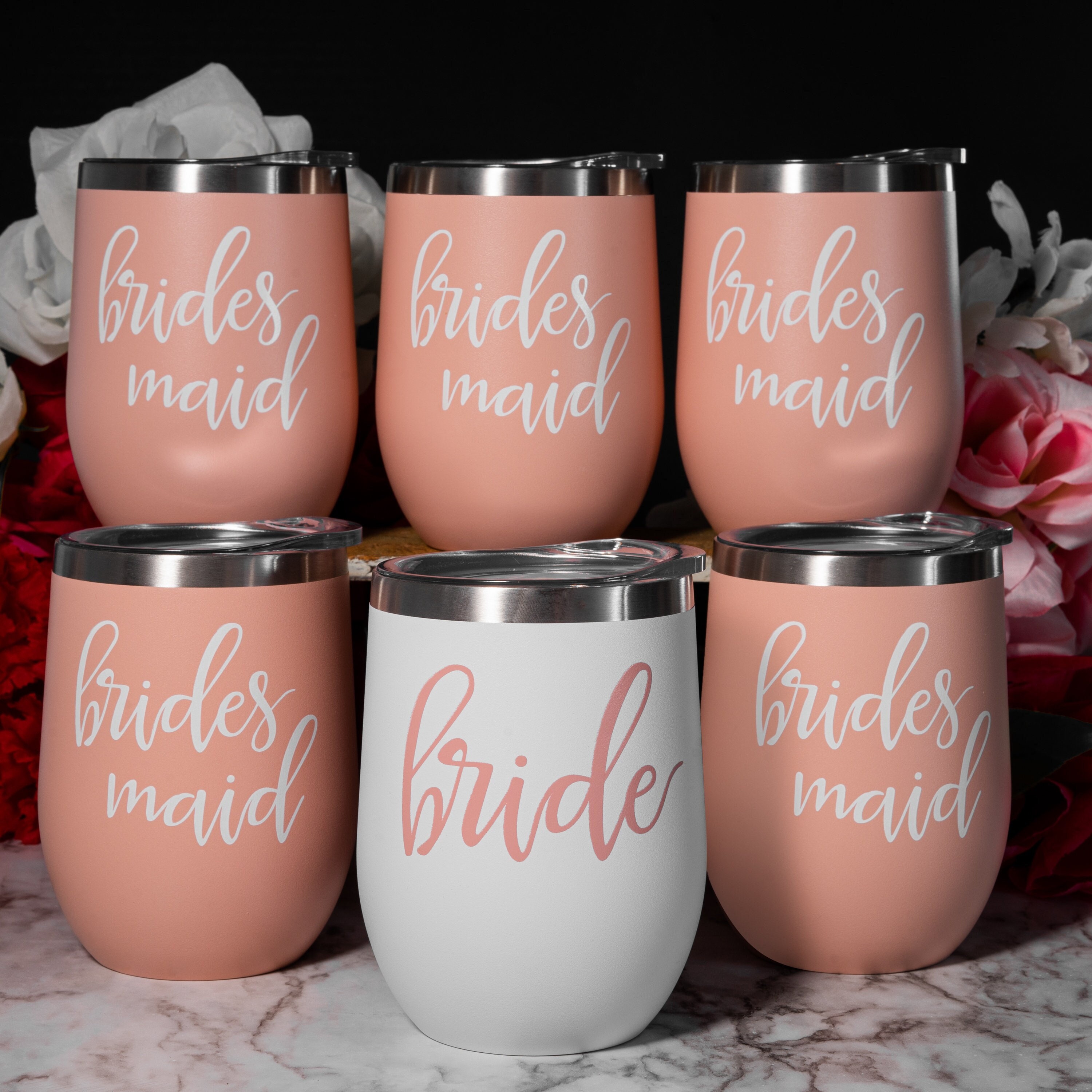 Bridesmaid Wine Tumblers Set of 8, Bride Champagne Flute Maid of Honor  Bride Mugs, 6 oz Stainless St…See more Bridesmaid Wine Tumblers Set of 8,  Bride