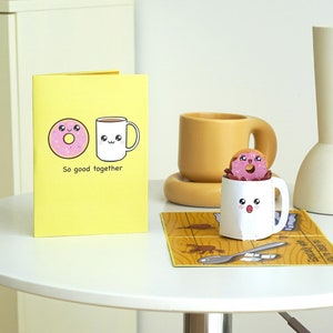 Divertente biglietto pop-up per anniversario / Biglietto d'amore con caffè e ciambelle per gli amanti del caffè / Grazioso biglietto "Ti amo" per matrimonio, San Valentino, regalo di coppia
