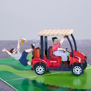 Golfing Birthday Card for Dad | Pop Up Golf Cart with Golfers Celebration Greeting Card | Gift for Husband, Men, Father’s Day, Him, Friend