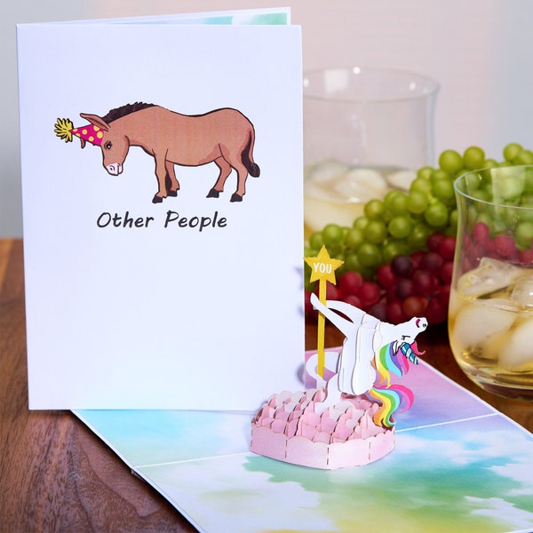Unicorn Birthday Card | Funny Dancing Unicorn Pop Up Celebration Greeting Card for Her, Bestfriend, Coworker | 30th, 40th, 50th, 60th, 70th