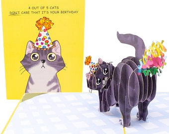 carte d'anniversaire de chat | drôle de chat fou qui pète des confettis carte de vœux | Cadeau chaton, chaton, félin pour une maman chat fou, elle, un ami