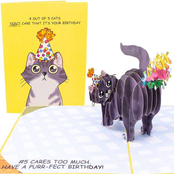 Cat Birthday Card | Funny Crazy Cat Farting Confetti Pop Up Greeting Card | Kitty, Kitten, Feline Gift for Crazy Cat Mom, Her, Friend