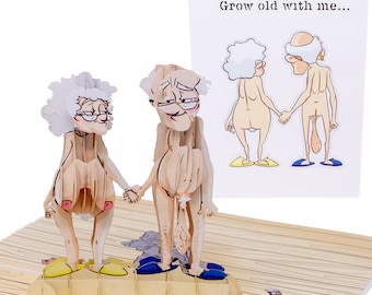 Funny Anniversary Card | Naked Couple Grow Old with Me Greeting Card for Husband | Valentines Day Card | Wedding I Love You Forever & Always