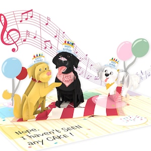 Carte pop-up d'anniversaire drôle de chien | Chiens chantants avec lumières et musique | Jolie carte de voeux pop-up pour amoureux des chiens, enfants, propriétaires d'animaux de compagnie, cadeau