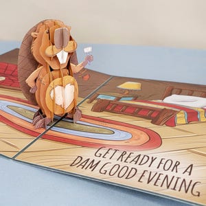 Divertente biglietto pop-up di castoro / biglietto di anniversario 3D per coppie / regalo "Ti amo" per marito, moglie, fidanzata, fidanzato / regalo di San Valentino