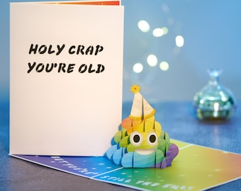 Funny Holy Crap You&#39;re Old Birthday Card | 30th 40th 50th 60th Milestone BDay Gift | 3D Pop Up Poop Emoji Humor Greeting Card for Him or Her