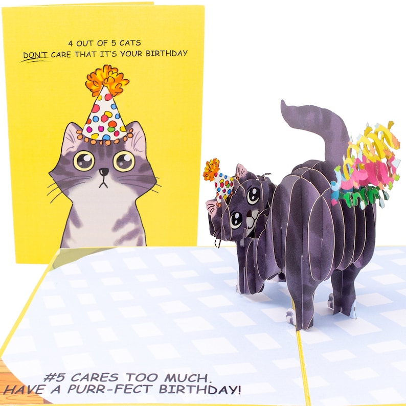 Cat Birthday Card, funny Cat 3D Pop Card BDay Card for Crazy Cat Lady