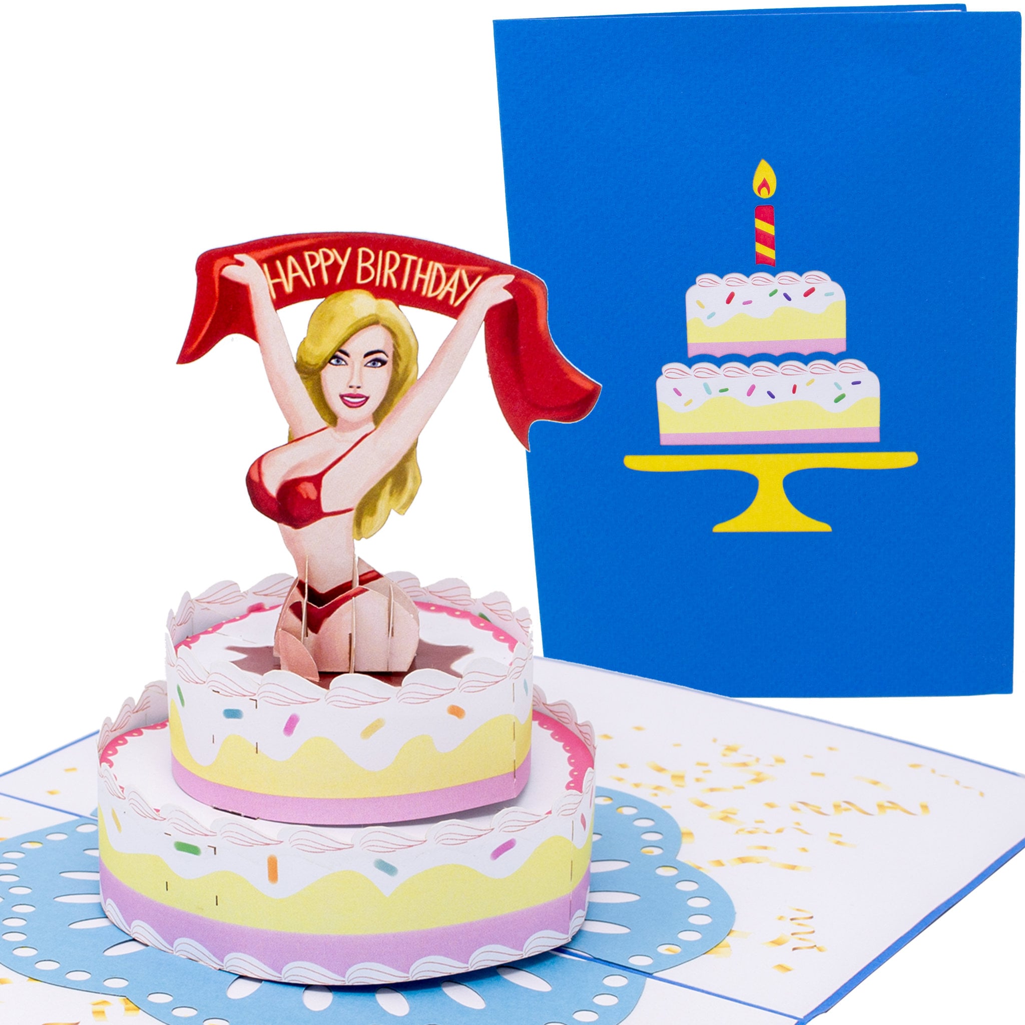 Sexy Funny Birthday Card Surprise Cake Girl Pop up Greeting image