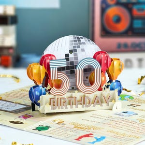 50th Birthday Pop Up Card | Light & Music Milestone Card | 1975 Funny 50 Years Old Gift for Men, Women, Friend, Celebration, Retro Bday Gift