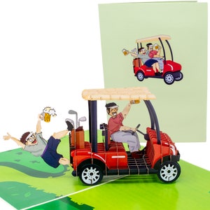 Golfing Birthday Card for Dad | Pop Up Golf Cart with Golfers Celebration Greeting Card | Gift for Husband, Men, Father’s Day, Him, Friend