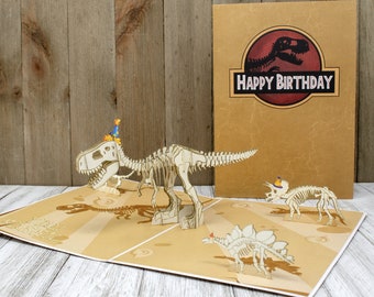 Funny T-Rex Dinosaur Birthday Fossil Pop Up Card | Cute Dino - Happy Birthday You Fossil | Jurassic Theme 50th Birthday Cards for Men, Women