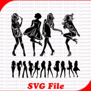 Vetores de silhueta de lindas meninas SVG 4, svg, dxf, Cricut, arquivo de corte de silhueta, download instantâneo