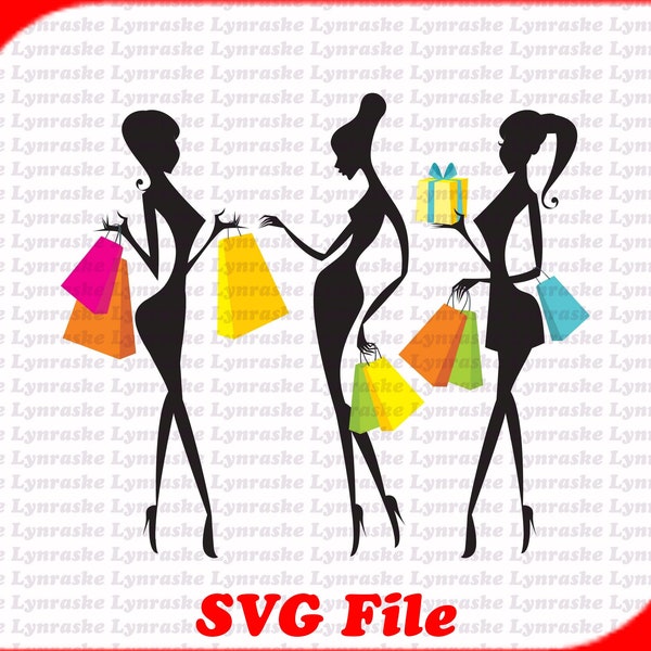 Fashion Shopping Women Silhouette Vectors SVG, svg, dxf, Cricut, Silhouette Cut File, Instant Download