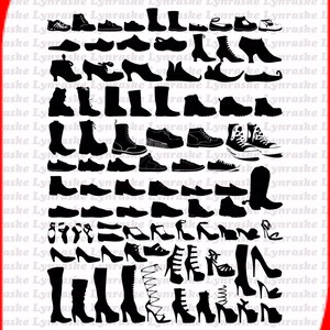 Diferentes zapatos silueta vectores SVG 2, svg, dxf, Cricut, archivo de corte de silueta, descarga instantánea