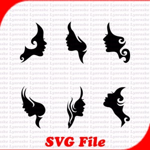 Woman Face Silhouette Vectors SVG, svg, dxf, Cricut, Silhouette Cut File, Instant Download