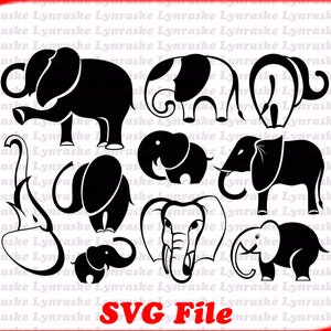 Lovely Elephants Silhouette Vectors SVG, svg, dxf, Cricut, Silhouette Cut File, Instant Download