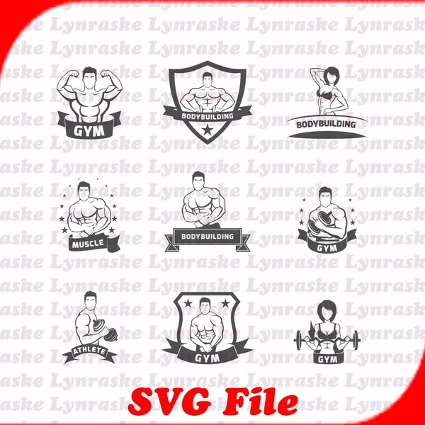 Bodybuilding Fitness Gym Label Schwarz Silhouette Vectors SVG, svg, dxf, Cricut, Silhouette Cut File, Instant Download