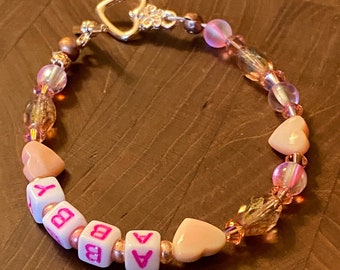 Kids Pearl Bracelet,Mixed Pinky Heart Kids Gemstone Bracelet Wristband,Eco Bead Bracelet Wristbands