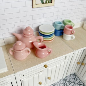Dollhouse Tea Set 15 Pieces in Plain Pastel Colors 1/12 scale Suitable for Maileg Mice
