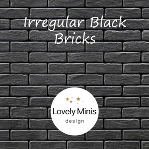Dollhouse Brick Wall Effect in Black 1:12 scale - US letter, A4, Tabloid, A3 / Miniature Wallpaper Diorama Roombox / Printable Download
