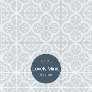 Dollhouse Orleans Cement Tile Pattern Light Blue-Gray & White escala 1:12 - Carta de EE. UU., A4, Tabloide, A3 / Descarga imprimible en miniatura