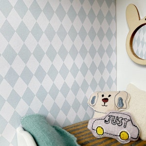 Carta da parati per casa delle bambole Acqua Blu Verde Diamanti Camera da letto per bambini Scala 1:12 Lettera USA A4 Tabloid A3 Miniatura Diorama Roombox Stampabile Scarica