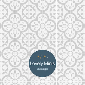 Dollhouse Orleans Cement Tile Pattern, Gris claro, escala 1:12 - Carta de EE. UU., A4, Tabloide, A3 / Descarga imprimible en miniatura
