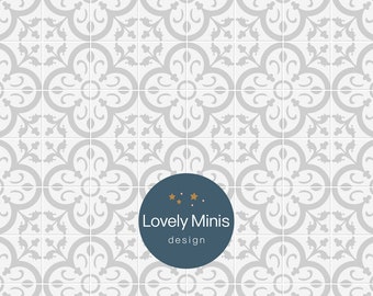 Dollhouse Orleans Cement Tile Pattern, Light Gray, 1:12 scale - US letter, A4, Tabloid, A3 / Miniature Printable Download