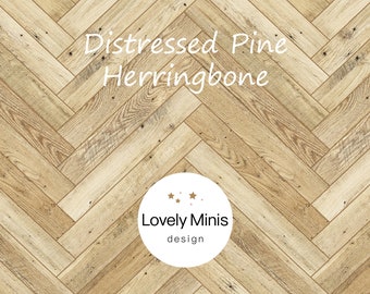 Dollhouse Pine Herringbone Wood Flooring, 1:12 scale - US letter, A4, Tabloid, A3- Miniature Parquet Wallpaper / Printable Download