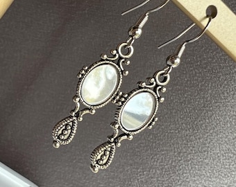 Antique Silver Hand Mirror Earrings