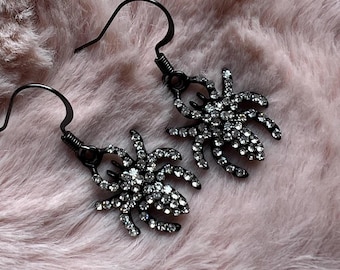Sparkly Black Spider Earrings