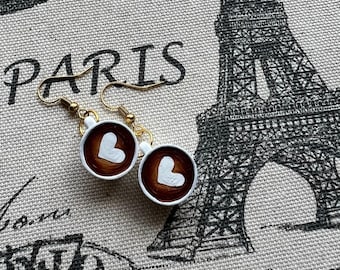 Coffee Mug Clay Earrings | Latte Art Jewelry