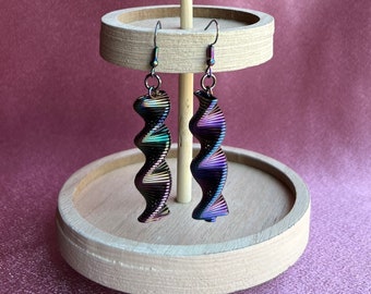 Rainbow Spiral Springs Iridescent Earrings, DNA Strand Earrings, Quirky Rainbow Earrings