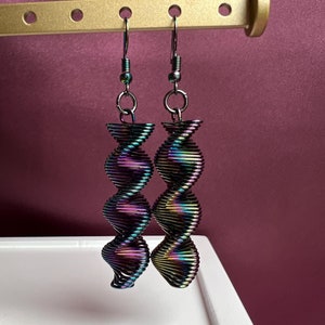 Rainbow Spiral Springs Iridescent Earrings, DNA Strand Earrings, Quirky Rainbow Earrings