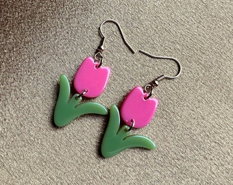 Pink Tulip Acrylic Earrings