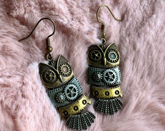 Steampunk Owl Earrings