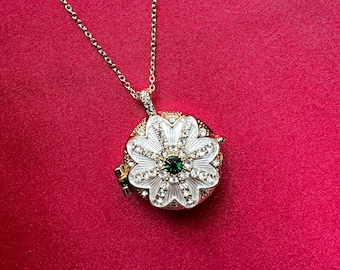 White and Gold Flower Locket Necklace