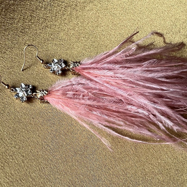 Pink Ostrich Feather Pretty Earrings