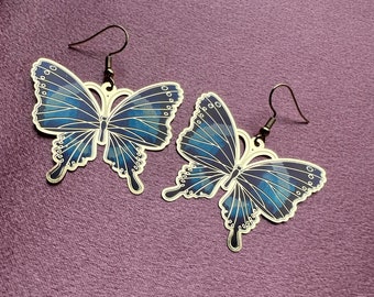 Boucles d'Oreilles Papillon Morpho Bleu