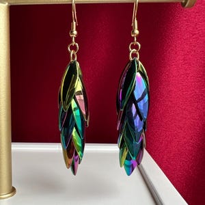 Rainbow Iridescent Scalemail Earrings