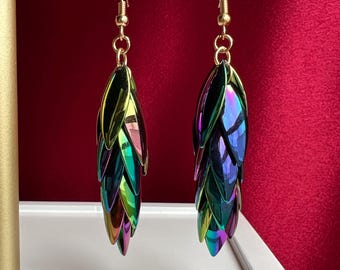 Rainbow Iridescent Scalemail Earrings