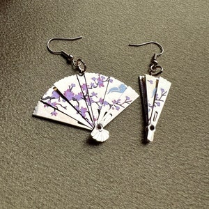 Folding Fan Painted Cherry Blossom Earrings