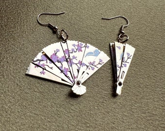 Folding Fan Painted Cherry Blossom Earrings