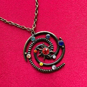 Antique Bronze Solar System Necklace: Rhinestone Galaxy Pendant