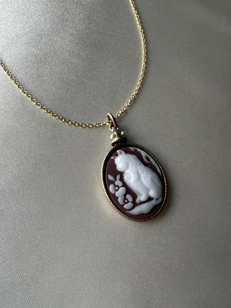 Cat Cameo Gold Necklace image 10