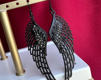 Black Angel Wings Statement Earrings